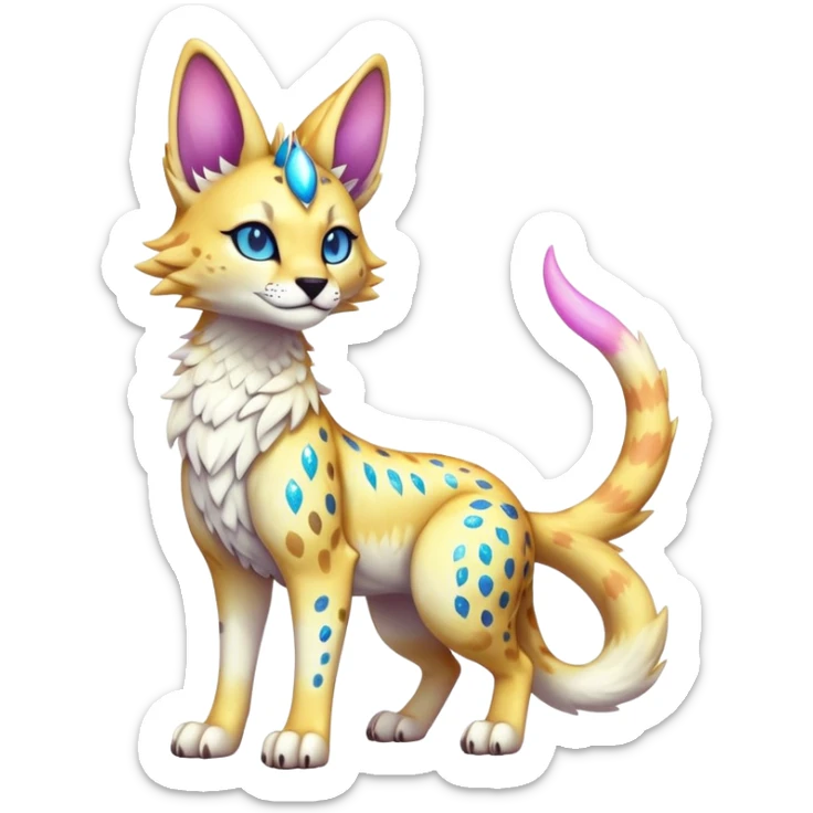 Cute Kawaii Epic Ethereal Sparkly Colorful Sergal-Serval-Vernid full body sticker