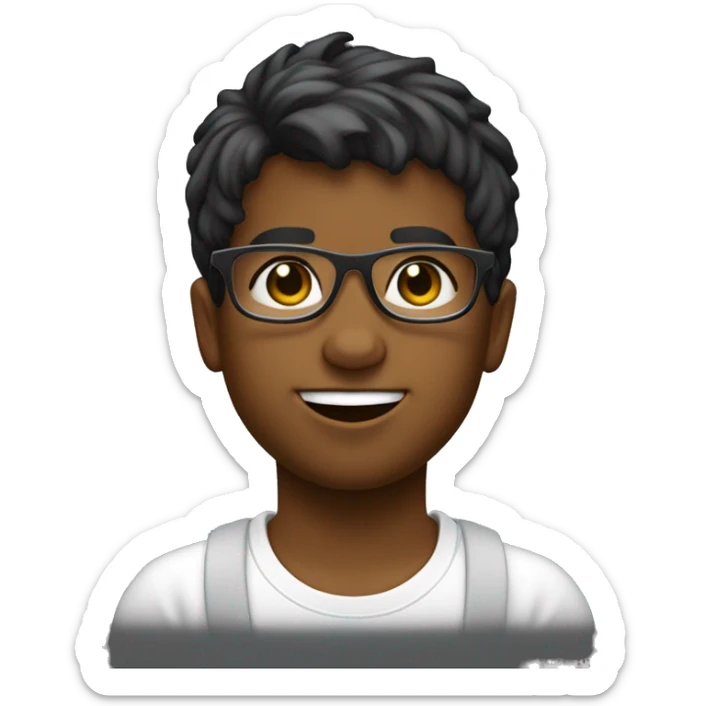 un niño con camiseta blanca de los angeles, con gafas transparentes y con pelo corto  sticker