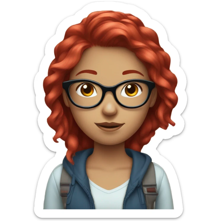 teenage girl with dyed  cherry red hair,blue eyes and clear glasses sticker