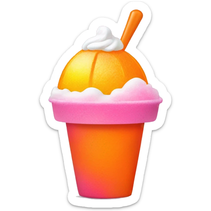 pink and orange hawaiian shaved ice and orange and pink cup with scoop of vanilla ice cream on top sticker