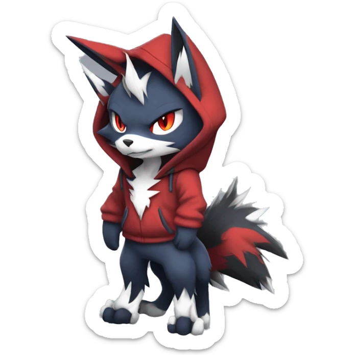 Edgy Cool Anthro Zoroark-Zangoose-Litten Fakemon Hoodie Full Body sticker
