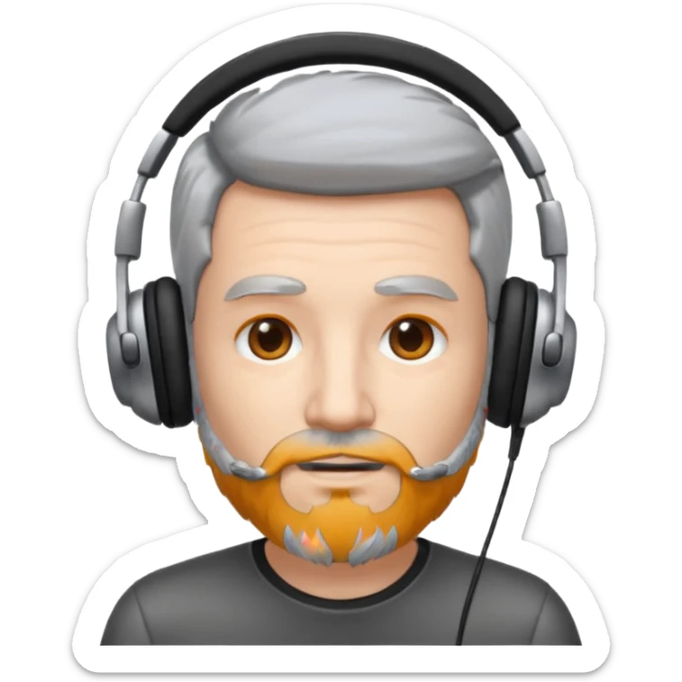 black and silver hair with beard and headphones white skin male sticker