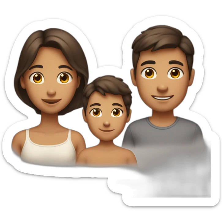 a tanned sister with brown hair, one white older brother with dark hair, one little brother with light hair sticker