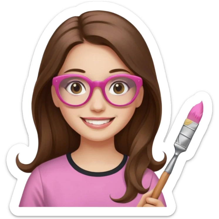 Painting women. smilling   Long hair,  lunette peinture top pink, pinceau sticker