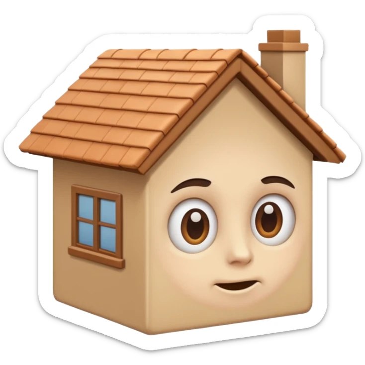 head in the shape of a house, cartoon roof cartoonish looking  sticker
