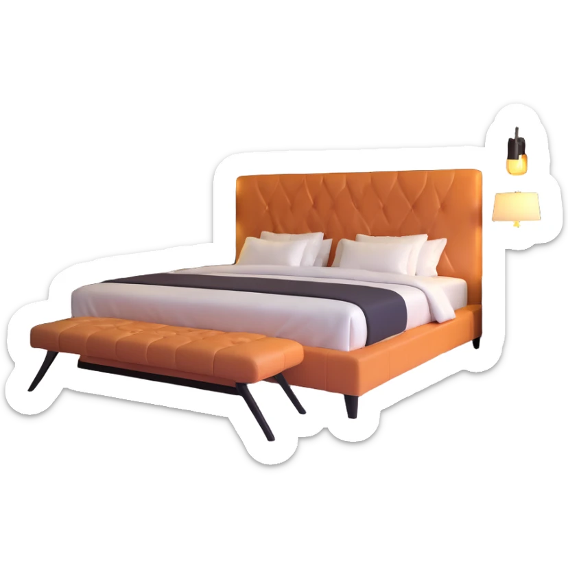 spacious modern bedroom with elegant furniture, mood lighting, king bed, stylish decor sticker