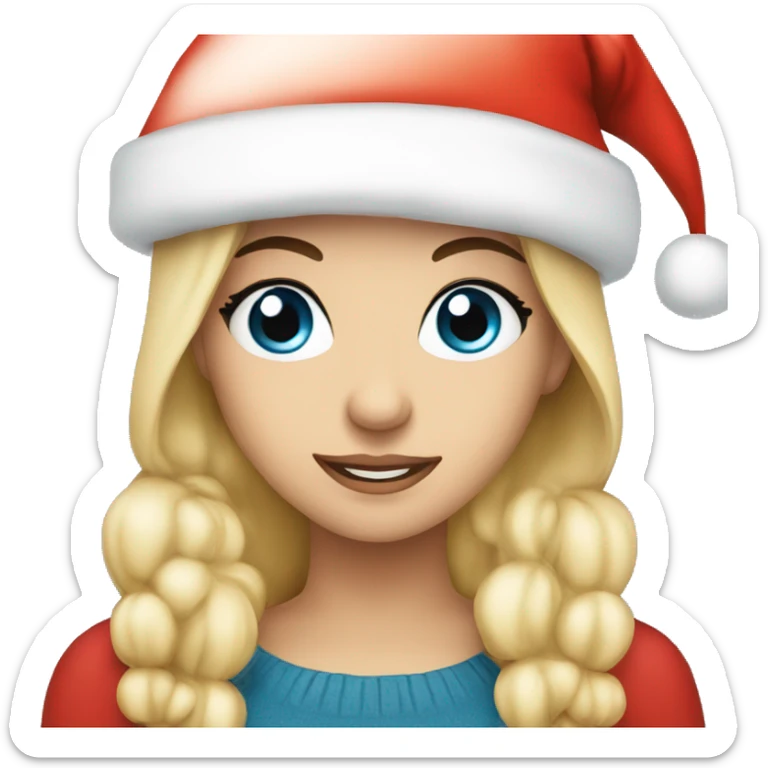 Beautiful blonde blue eyed woman wearing Santa hat sticker