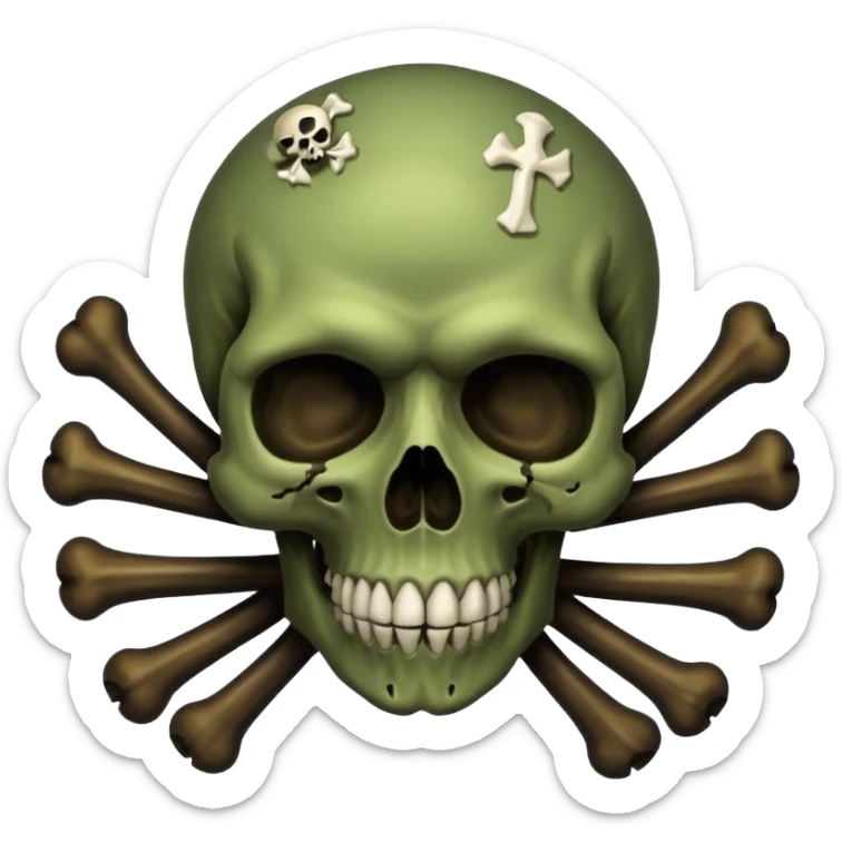 a poisonous cloud of gas, dark swamp color, with an image of a skull and two crossed bones behind the skull sticker