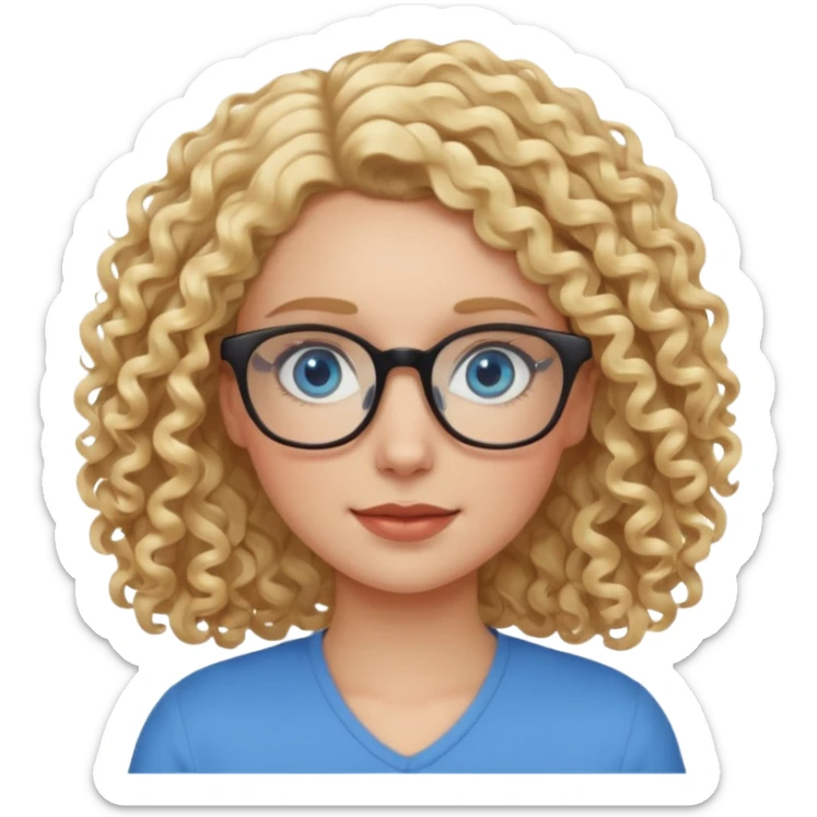 Friendly looking white girl with curly, blonde hair, blue eyes, and glasses. sticker