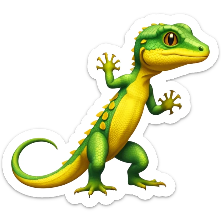 Yellow-lizard-Salandit-Gecko-Treecko-Kecleon-Fakémon-Pokémon-hybrid-creature (full body)  sticker