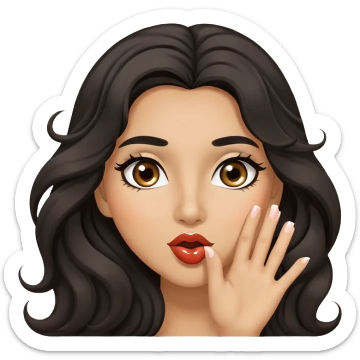 woman with olive skin, brown eyes and long lashes, and long black wavy hair blowing a kiss sticker