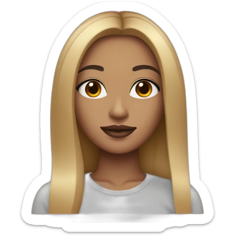 Tan woman with middle part black hair with blonde highlights and pink lips sticker