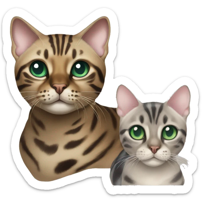 Seal Bengal cat with Blue eyes + charcoal Sepia bengal cat with Green eyes sitting  sticker