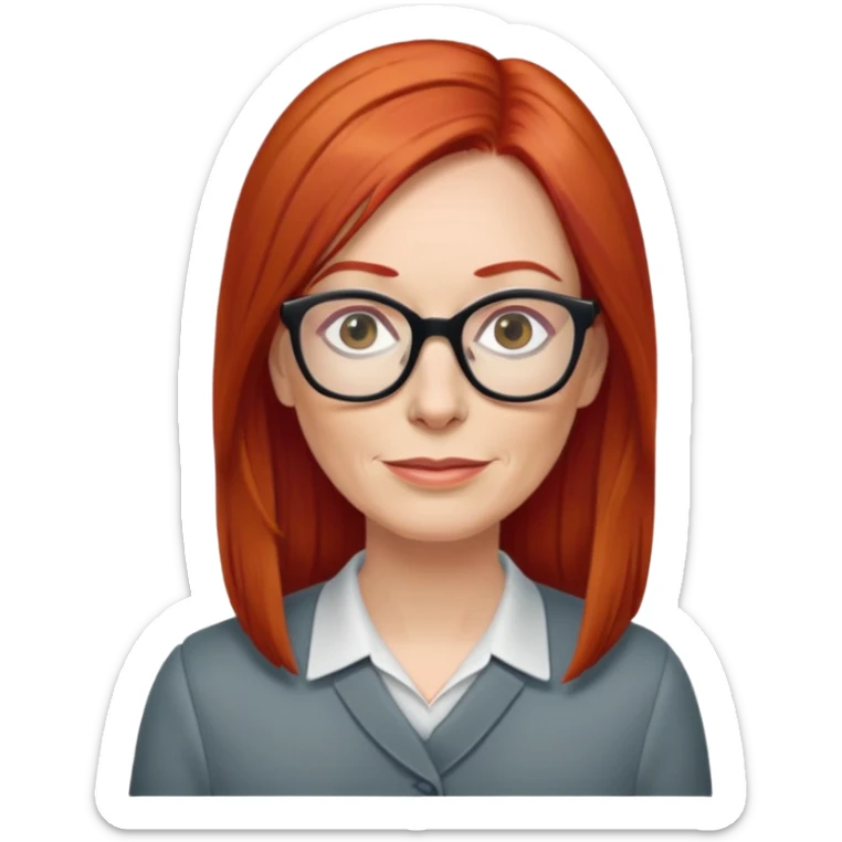 middle age Red head long straight hair pale skin wearing glasses sticker