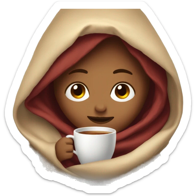 girl with dark red hair inside a blanket sipping coffee eyes closed sticker