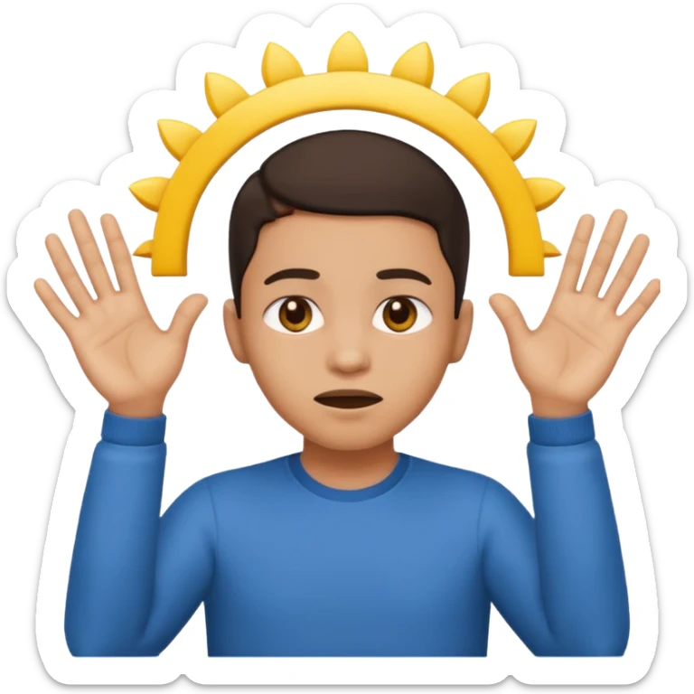 Nervous emoji + hands up emoji. Remove flow effects at the very top the of the hands palm forward so the head can be between the hands. Lightskin emoji sticker