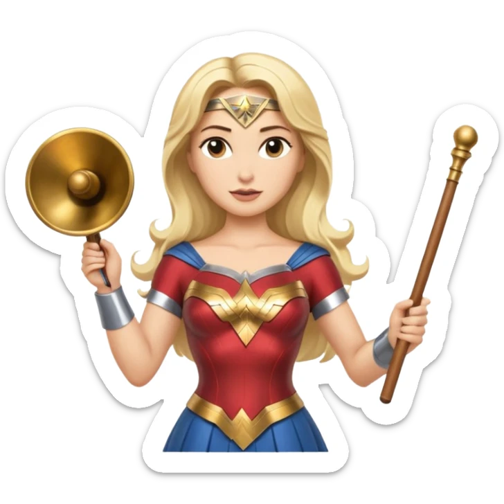 Blonde Wonder Woman holding bell and short white orchestra conductor’s baton  sticker