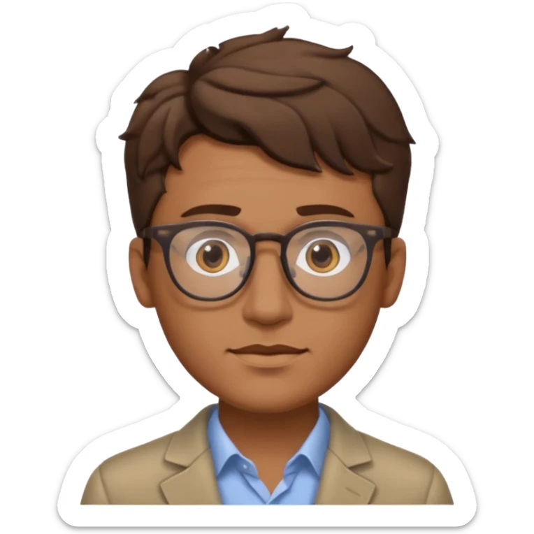 Could you draw me a man with wavy hair, low fade style, glasses, brown eyes, sharp facial features, and a masculine look? sticker