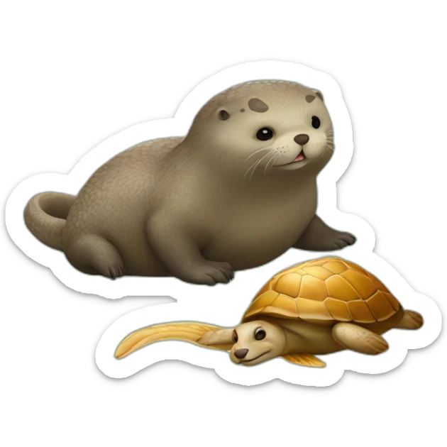 Loutre sur une tortue et un serpent qui mange un lapin sticker