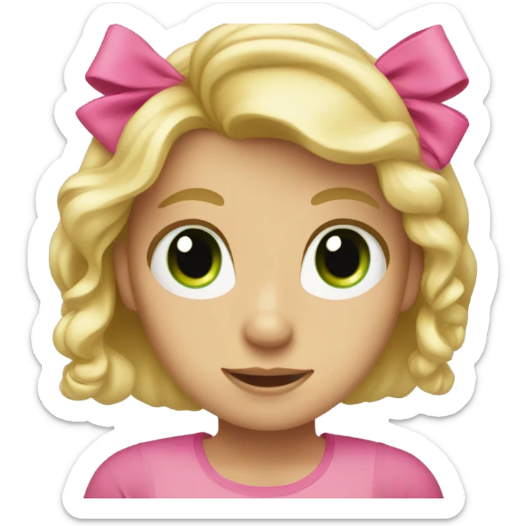 Blonde with long hair and a pink bow with a green shirt and green eyes sticker