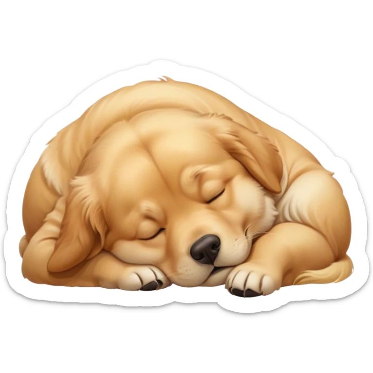 Cinematic Meme-Worthy Chubby Sleeping Golden Retriever Portrait Emoji, Head resting peacefully with a contented smile, showcasing a delightfully chubby build and a luxuriously soft golden coat, eyes shut in a serene nap, Simplified yet hilariously adorable features, highly detailed, glowing with a soft, drowsy light, high shine, relaxed and utterly lovable, stylized with an air of playful laziness, bright and heartwarming, soft glowing outline, capturing the essence of a comically sleepy companion, so meme-worthy it feels like it could instantly become the next viral sensation of adorable slumber! sticker