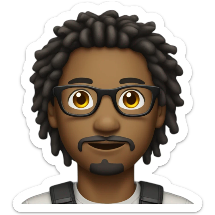 Young Black male film Photographer with glasses small mustache and goatee with dreadlocks sticker