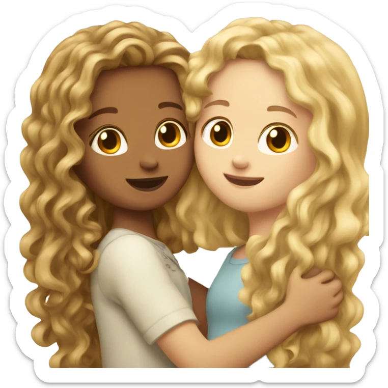 Girl with long blonde hair hugging a girl with long brown curly hair  sticker