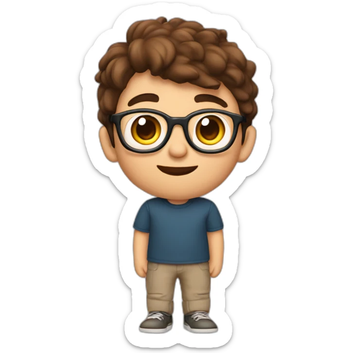 a 12-year-old boy with brown hair and glasses performs on the stage of the theater sticker