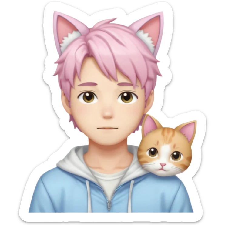 Shiny Blushing Cute Kawaii Handsome Shota Anime Man with Cat Ears Trending Style Cottagecore Pastelcore  sticker