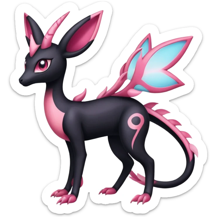 Black Dark Shiny Gothic Exotic Amaura-Salazzle-Aurorus-Sylveon-Fakémon-hybrid-creature (full body)  sticker