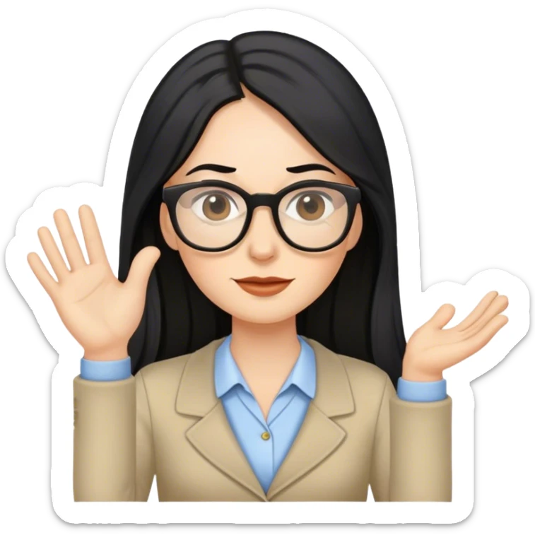 pale female teacher with long black hair, wearing glasses teaching Spain sticker