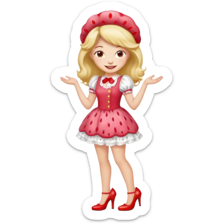 pretty and cute realistic modern day strawberry shortcake full body with high heels emoji sticker