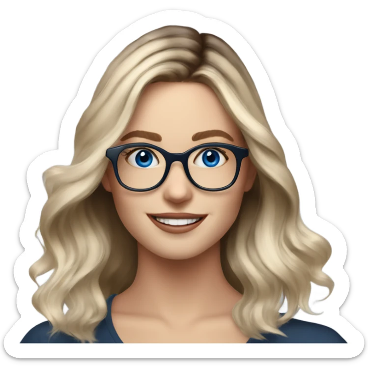 Shoulder length Balayage pale model lady with glasses and blue eyes happy  sticker
