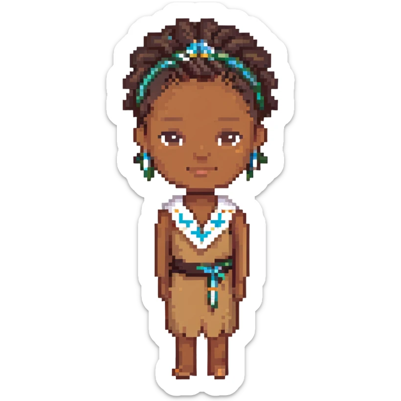 Fijian person with buiniga hairstyle, brown skin sticker