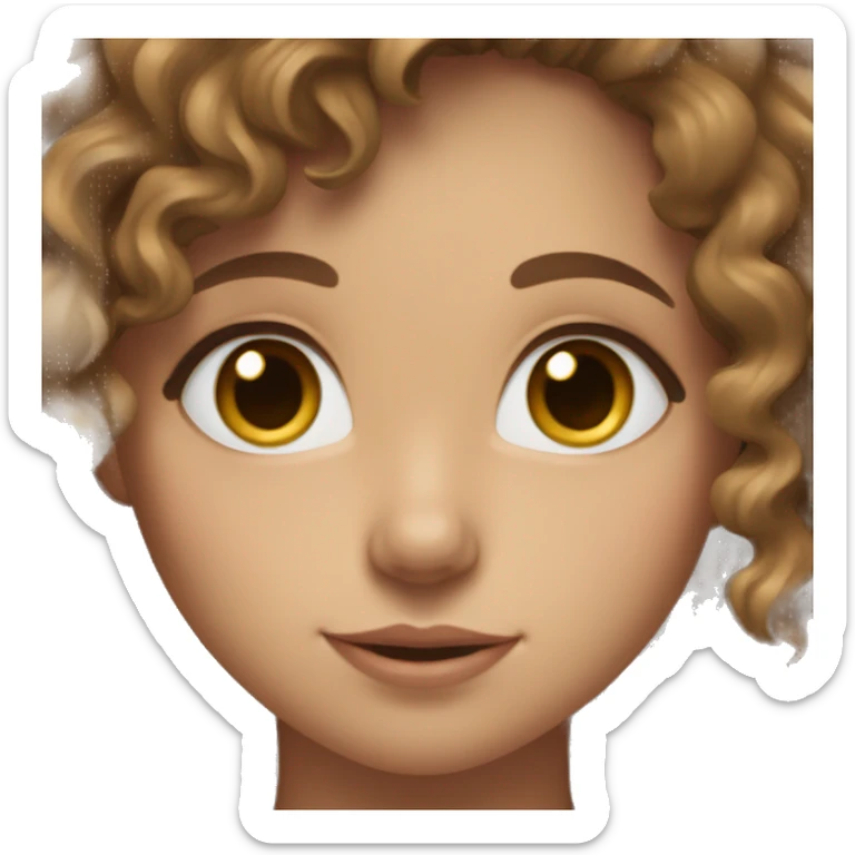 Girl with brown curly hair and blue eyes and tan/white skin  sticker