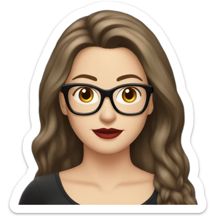 Sexy-Caucasian-Mum-woman-goth-long-brown-hair-standing-wearing-glasses-plus-size-40s sticker