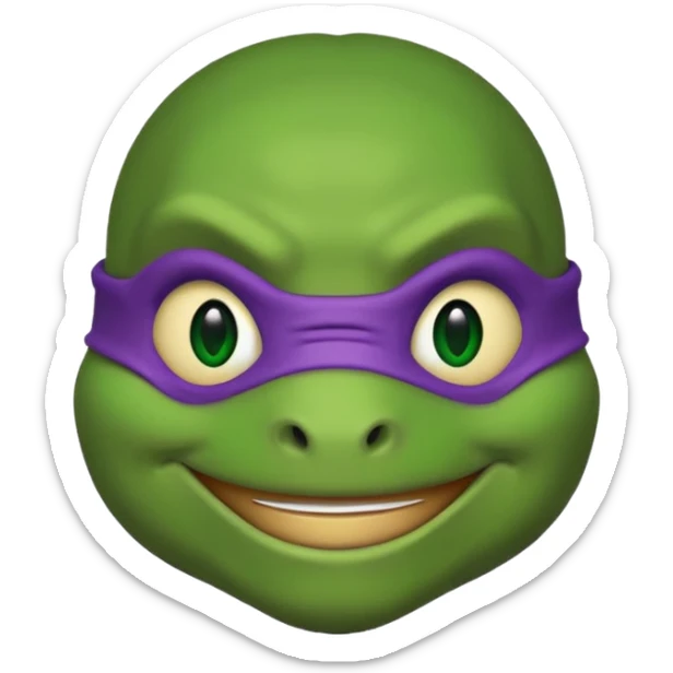 Donatello from Teenage Mutant Ninja Turtles, emoji style, head only, cute minimalistic style, smiling sticker