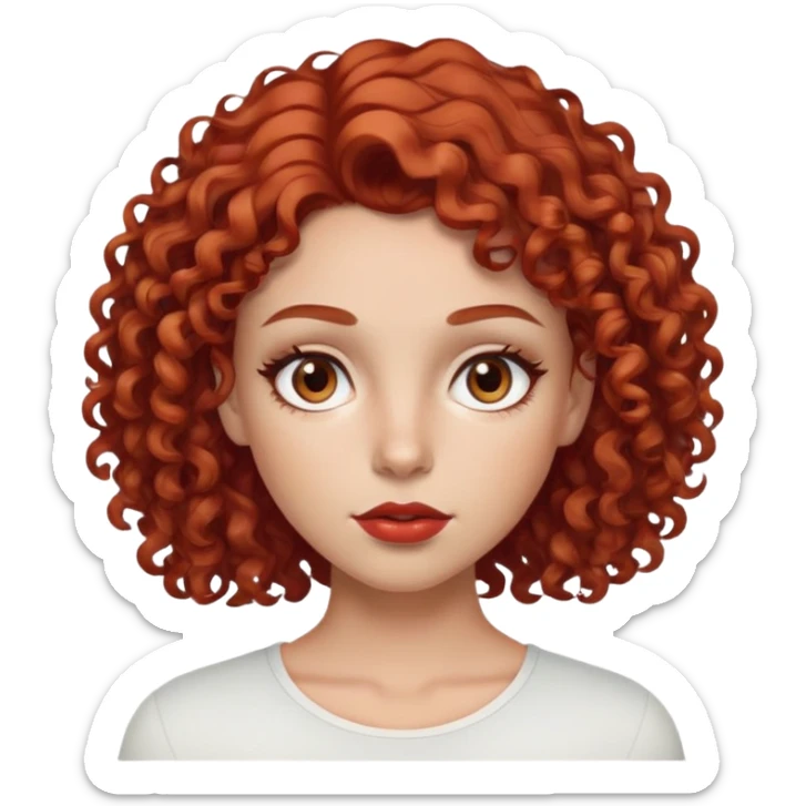 a tattooed girl with light brown eyes, curly dark red hair and thin eyebrows and thick lips sticker
