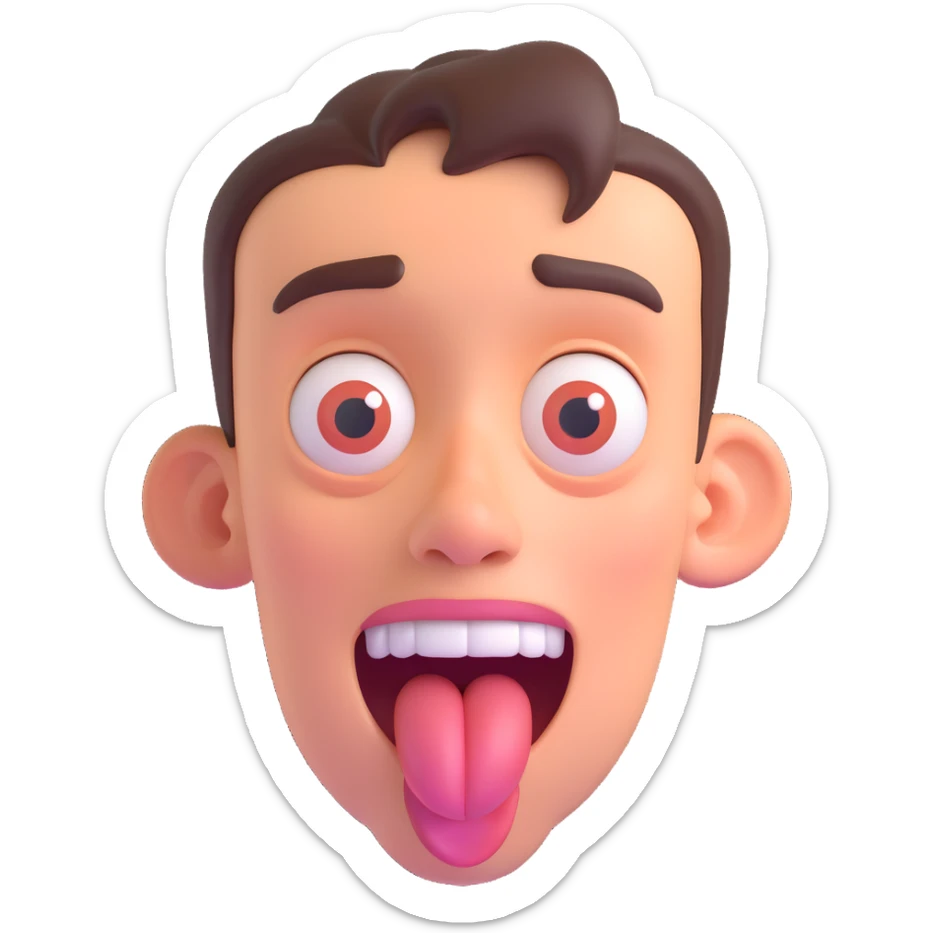 discord role icon for a psychiatric clinic, extremely funny patient character with exaggerated goofy features, silly expression, maybe crossed eyes or tongue out, cartoonish and playful, 3D style, color #6fe8f3 sticker