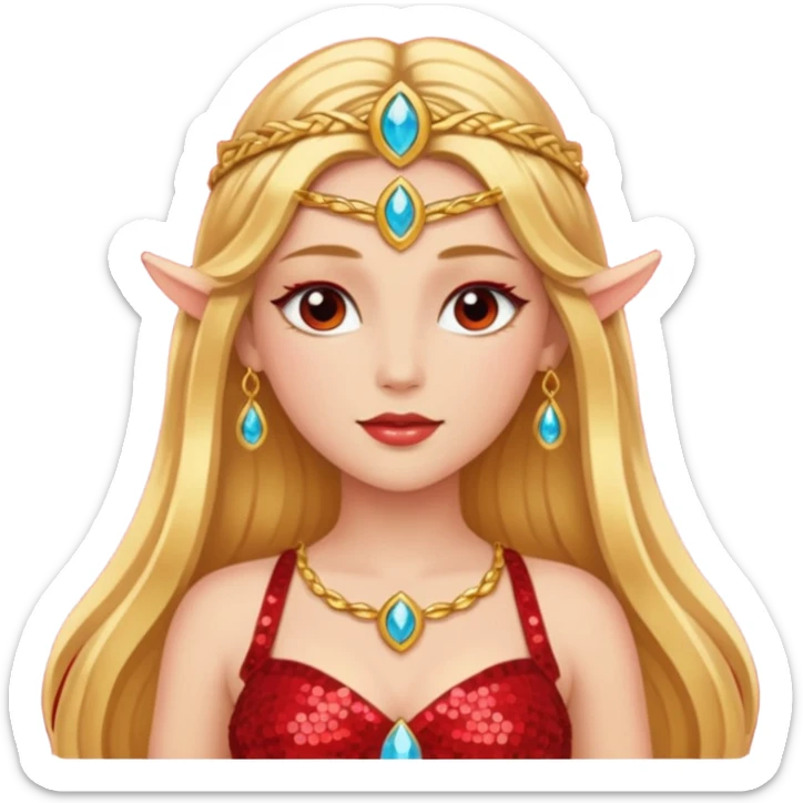 Freya, Goddess of Love from Gods and Goddesses with long golden blonde hair, red sequin outfit sticker