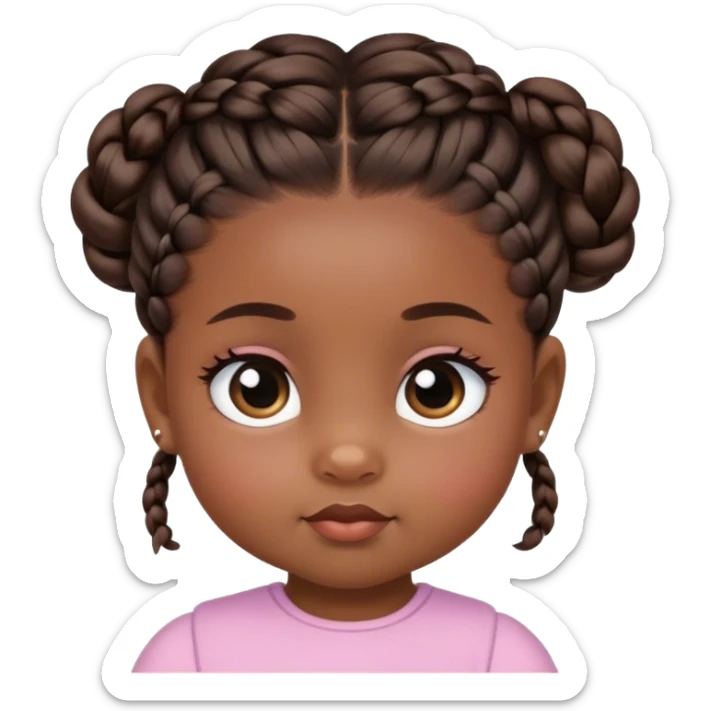 baby girl with dark brown skin with braided bun slant eye sticker