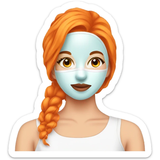 Girl with orange hair with face mask spa beauty full face relaxing sticker