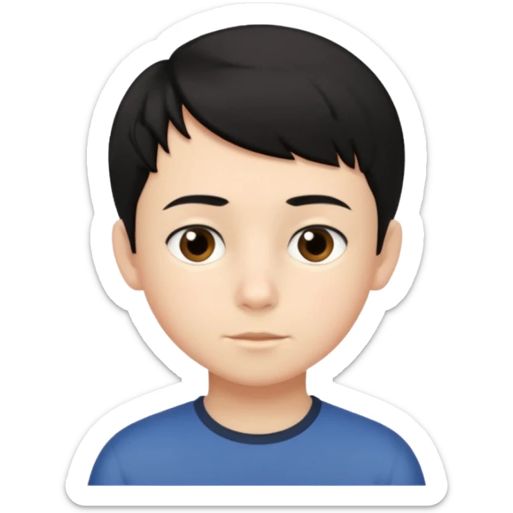 An Emoji of boy age in 10 with short black hair, who can be described by three words: perfectionist, air, ocean sticker