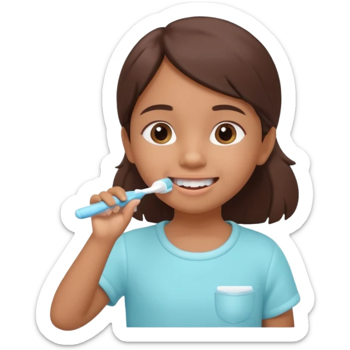 little brown girl brushing her teeth, pastel portrait, bright nourishing morning atmosphere, soft focus, isometric 3d plush sticker