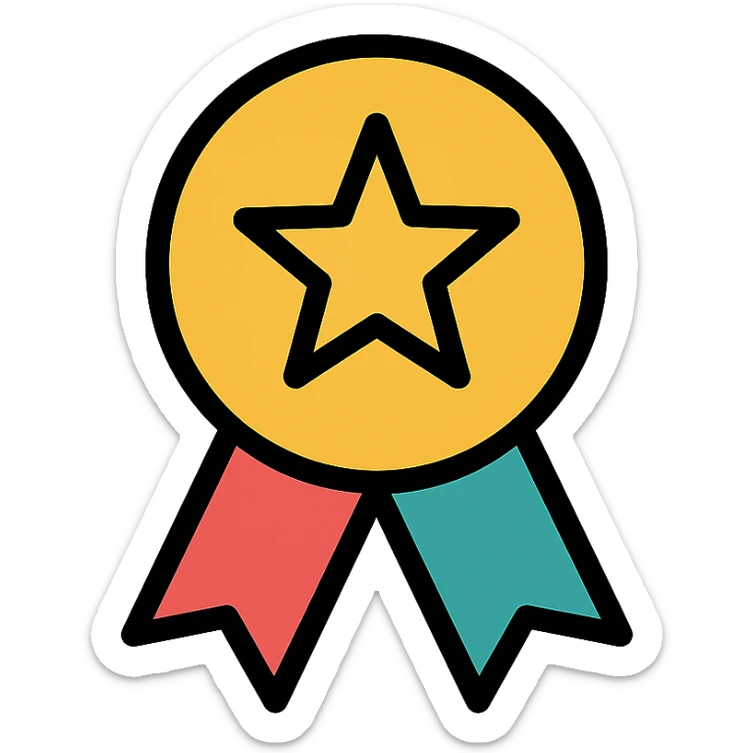 vector icon of an honorable mention award badge with gold and colorful elements, elegant and minimalist flat design, 2D flat vector, trending icon look, soft shadows, isolated on white background, no text, perfect for commercial use sticker