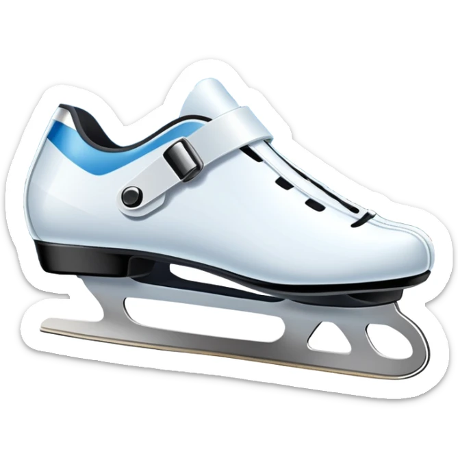 An icon showing close-up speed skating boots with long blades gliding across smooth ice. In the background, a professional racing track curves through a snowy winter landscape with mountains and pine trees under a bright sky. Transparent background enhances the dynamic scene. sticker