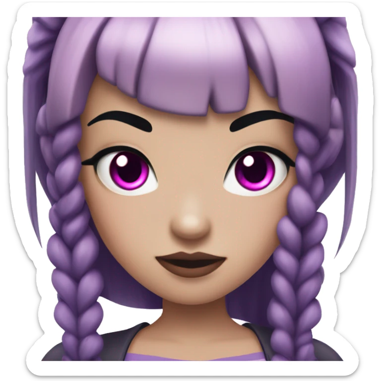 teenage vampire girl with pale pink skin, purple eyes, black hair with pink streaks, pigtails with bangs sticker