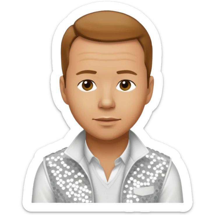 Donnie Wahlberg from NKOTB with golden brown hair, white sequin outfit sticker