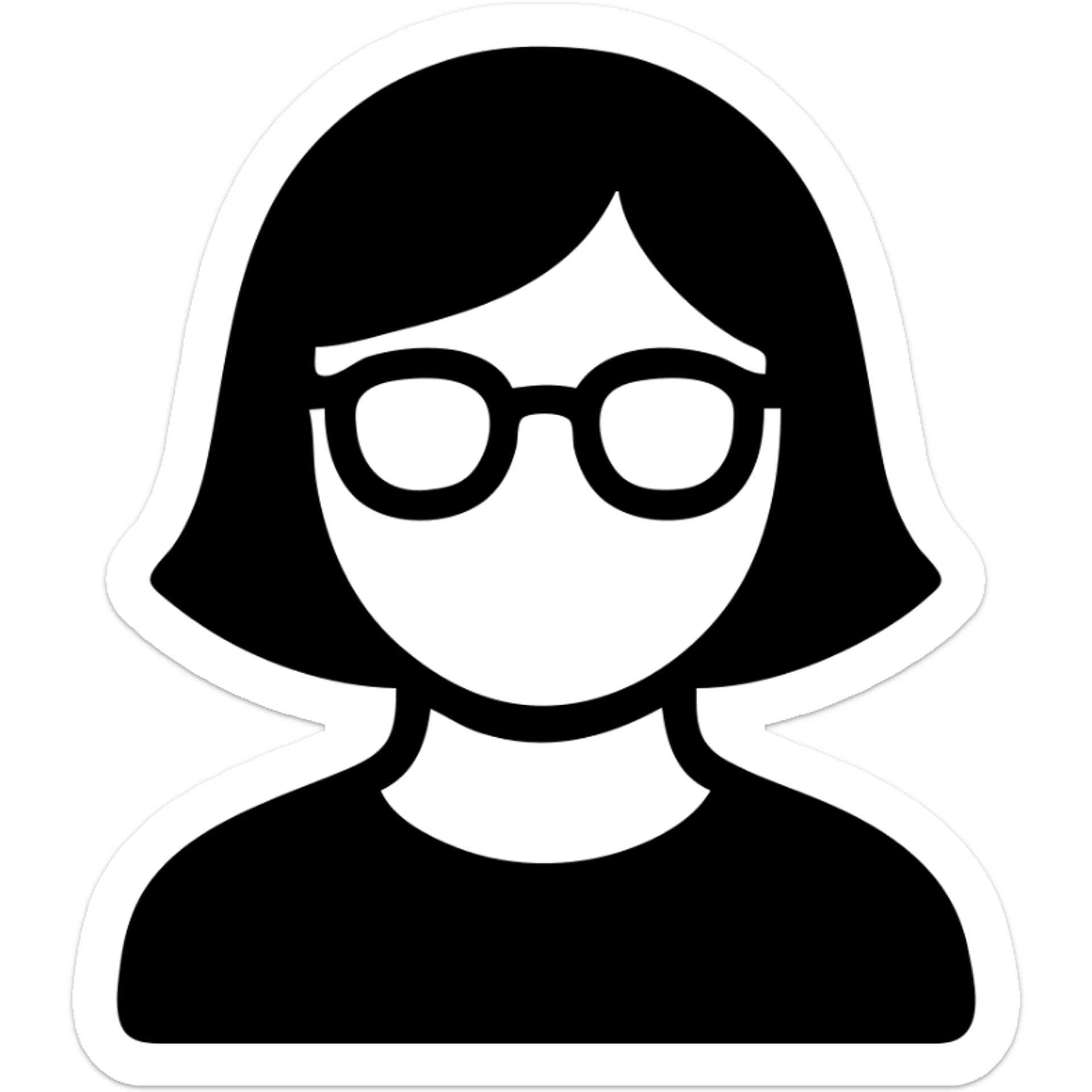 Asian girl with tan skin, short black hair, and glasses, solid filled icon sticker