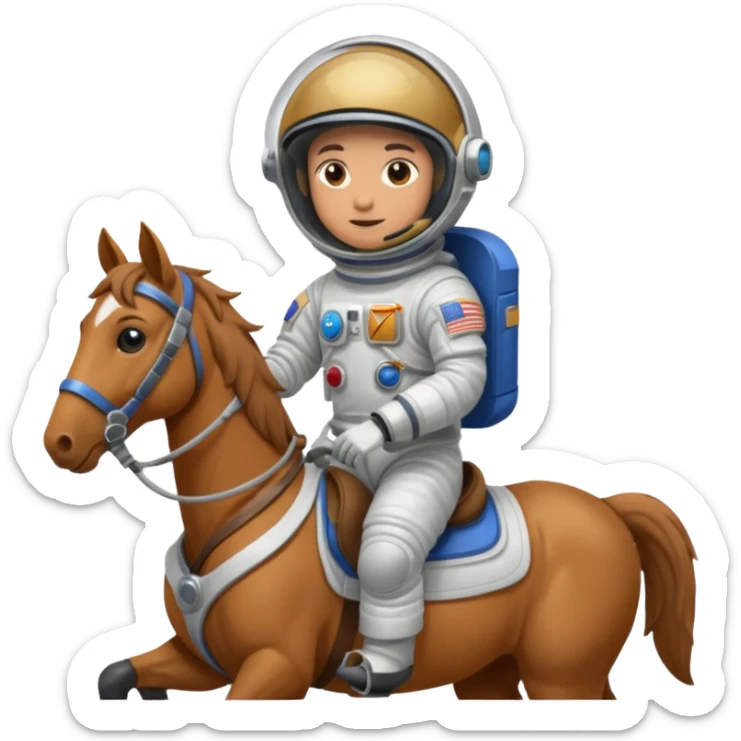 An Astronaught riding a horse and the horse has a space helmet on sticker